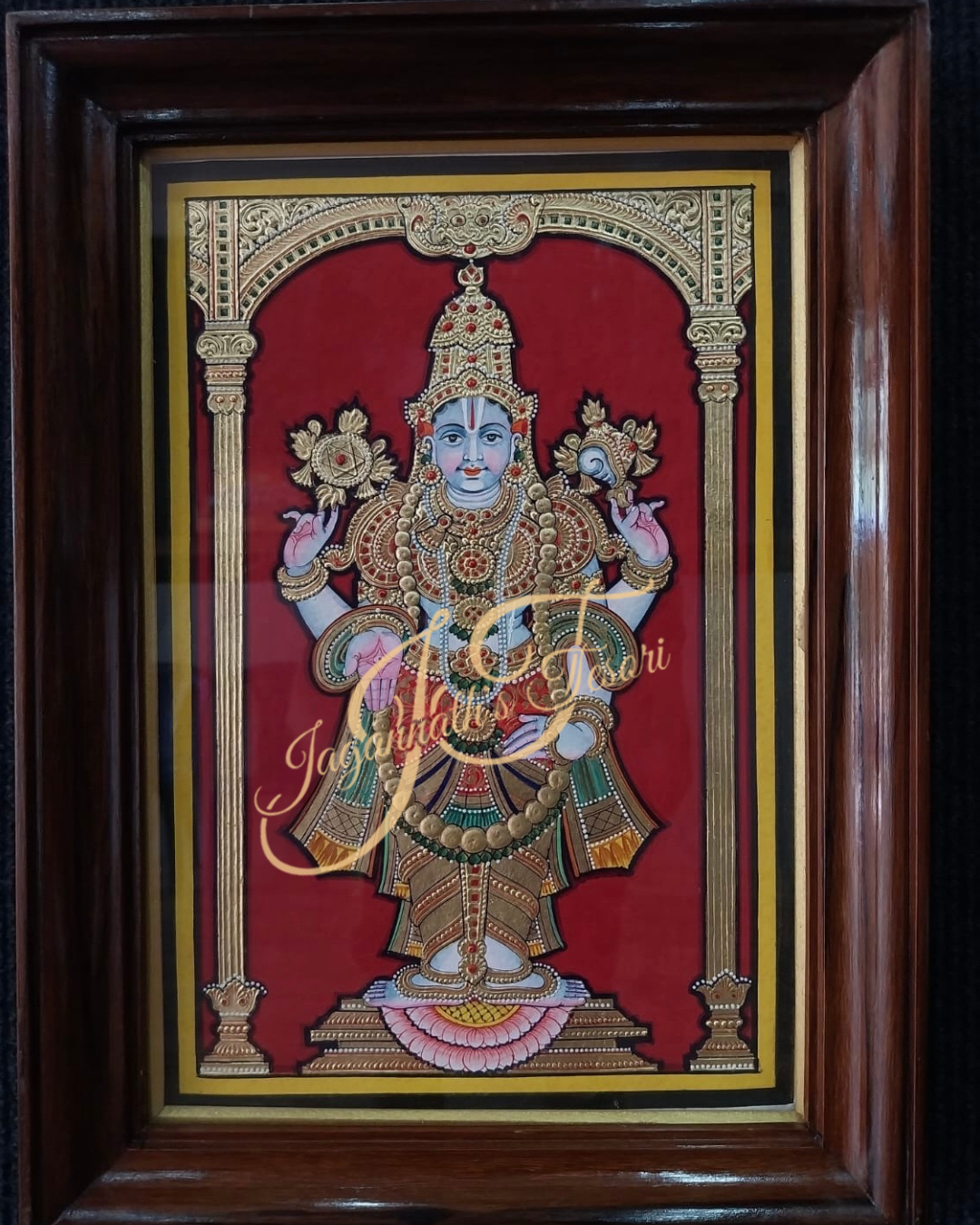 Lord Vishnu(Miniature)| 22 Karat Gold Work | Framed | Mysore Painting