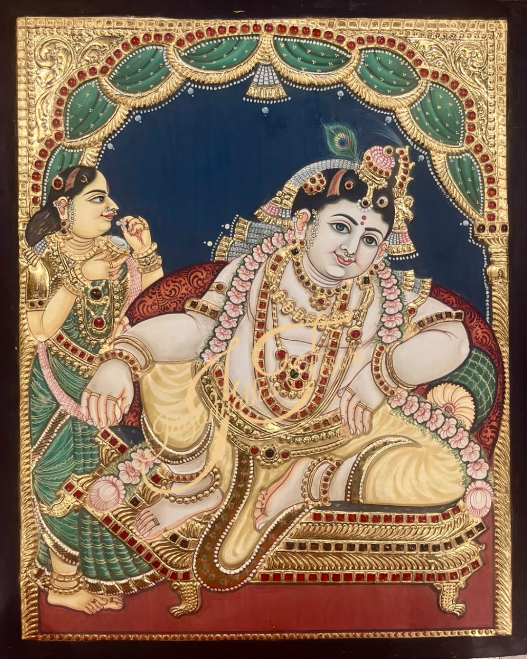 Divine Bala Krishna | 22 Karat Gold Work | Framed | Tanjore Painting