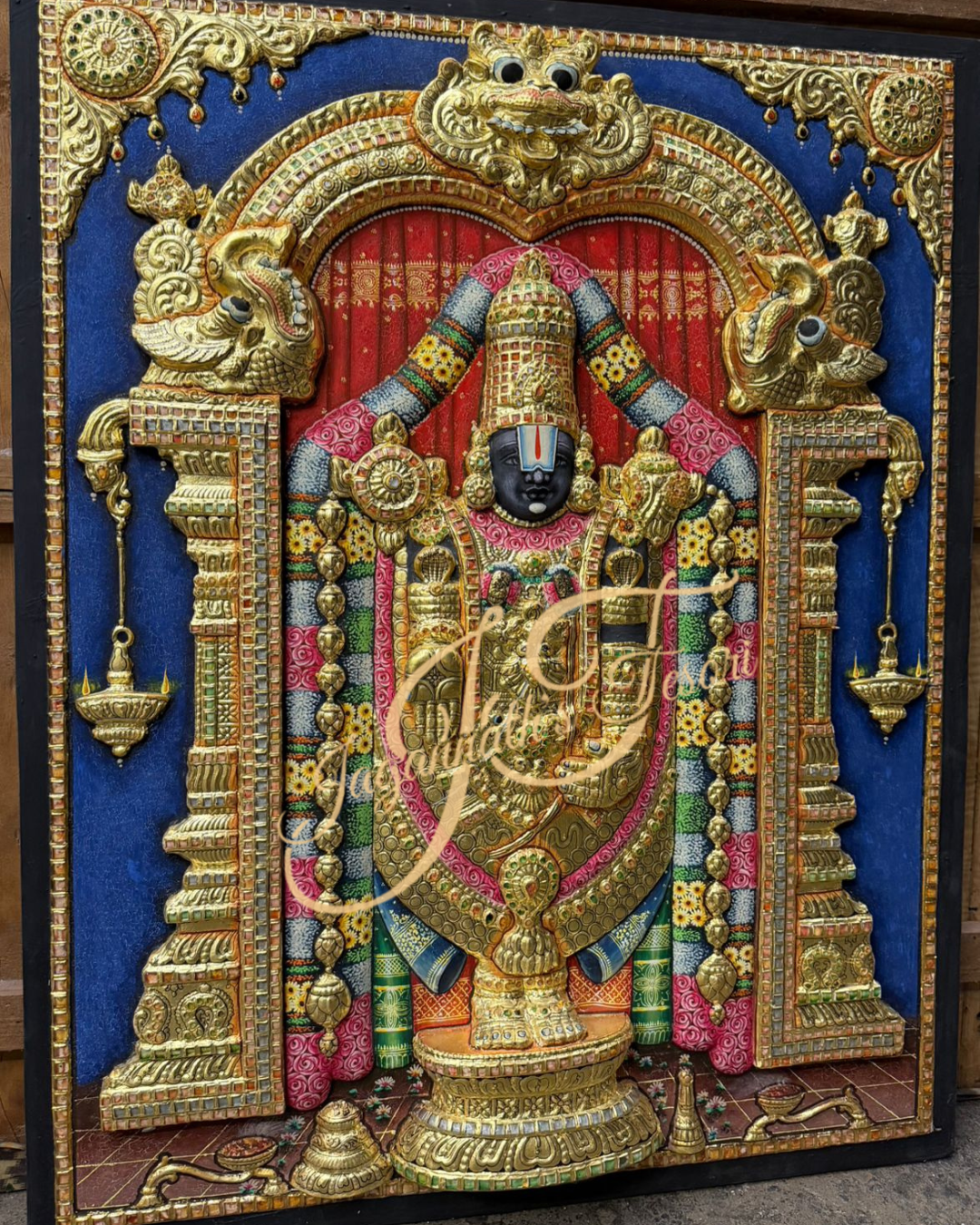 Lord Balaji | 22 Karat Gold Work | Framed | Tanjore Painting