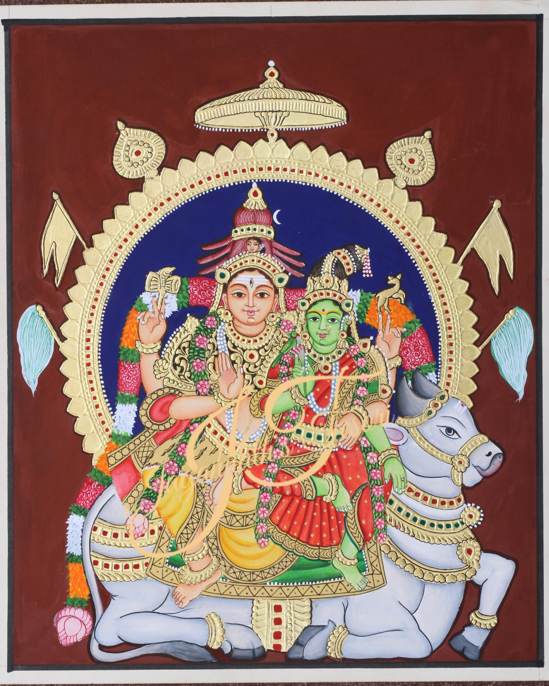 Uma Maheshwara | 22 Karat Gold Work | Unframed | Mysore Painting