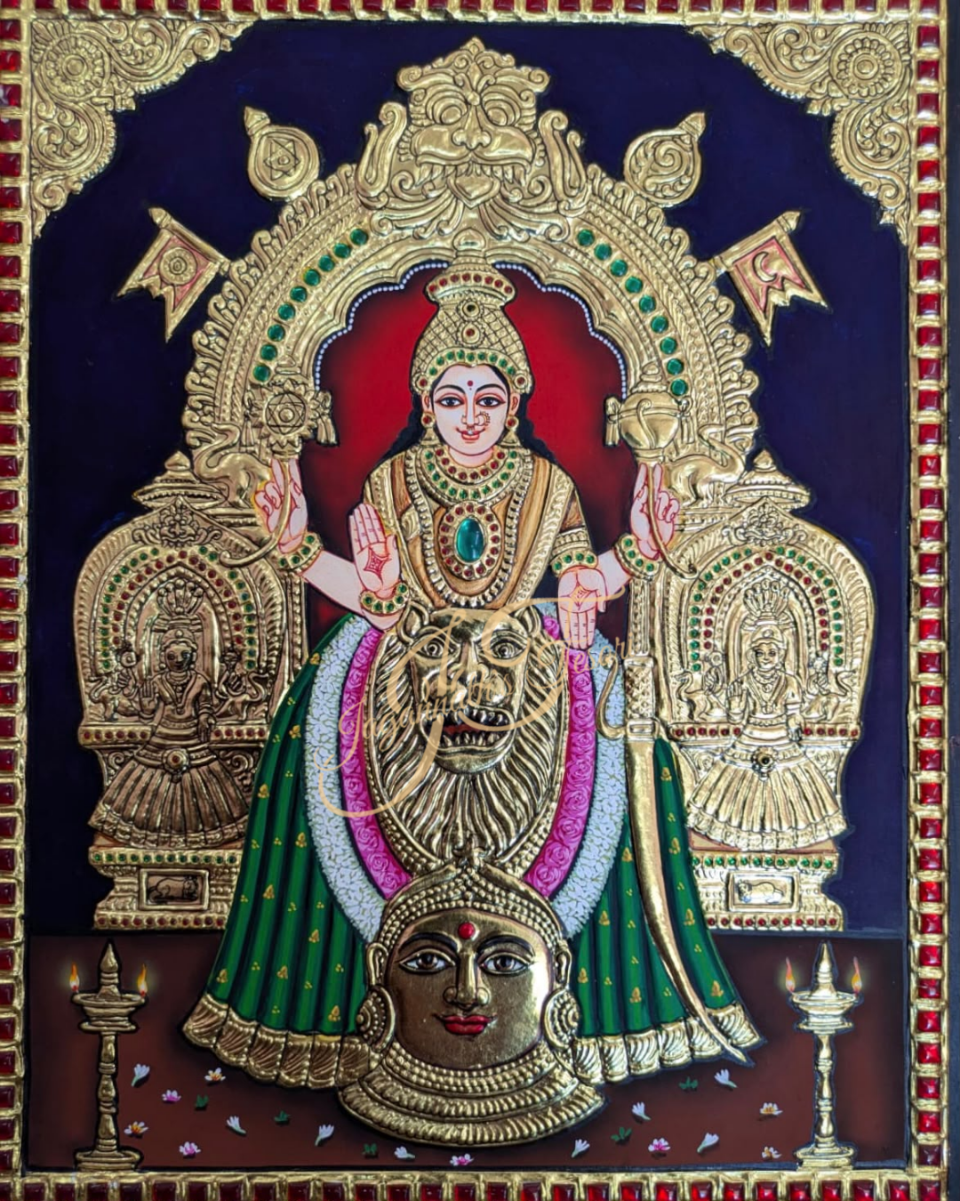 Mookambika Devi | 22 Karat Gold Work | Unframed | Tanjore Painting