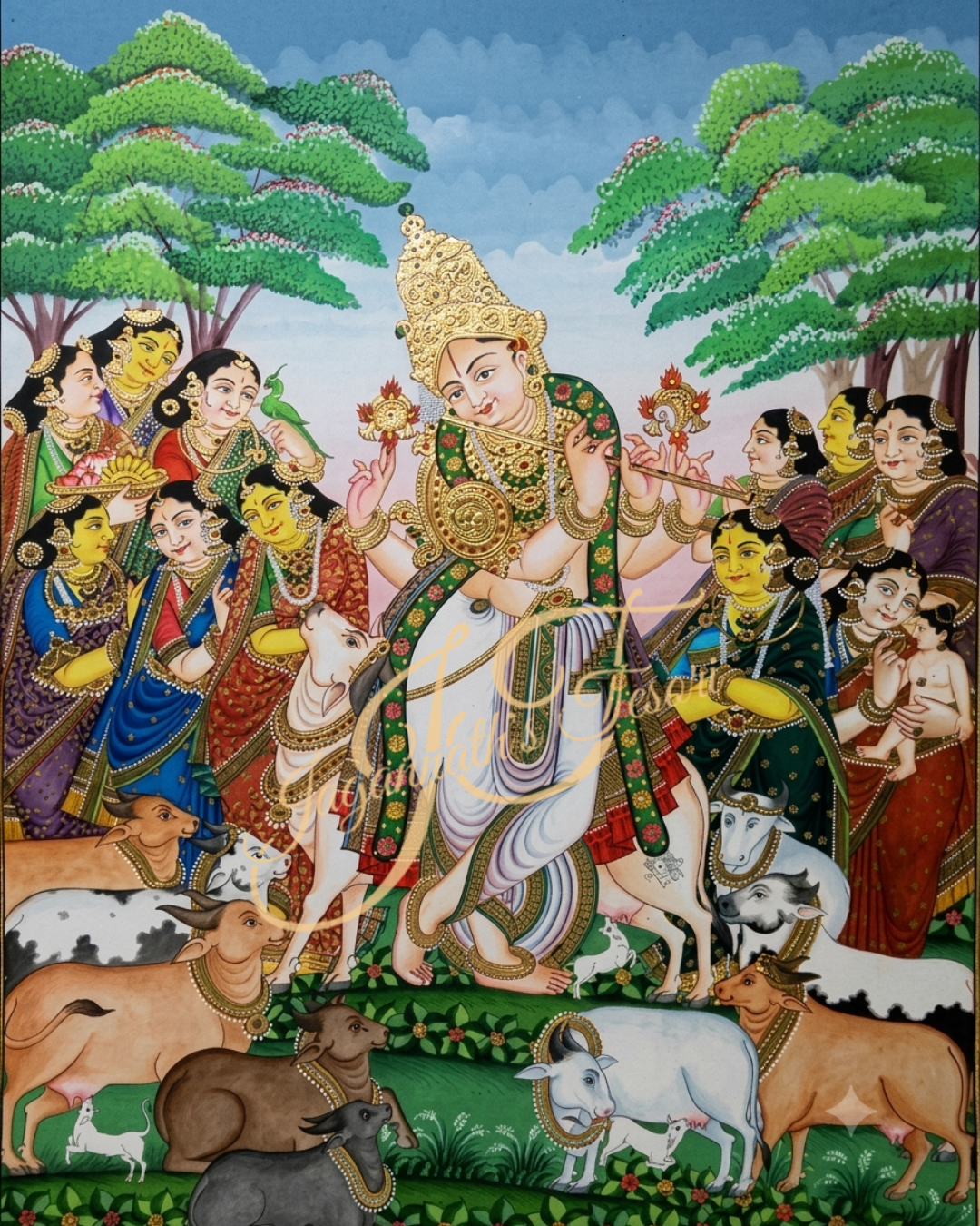 Eternal Melody of Gopala | 22 Karat Gold Work | Unframed | Mysore Painting