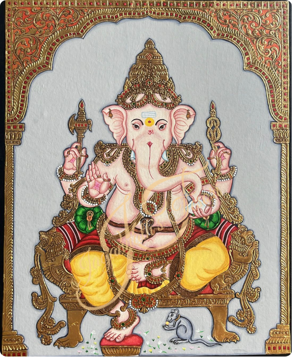 Vakratunda | 22 Karat Gold Work | Unframed | Mysore Painting
