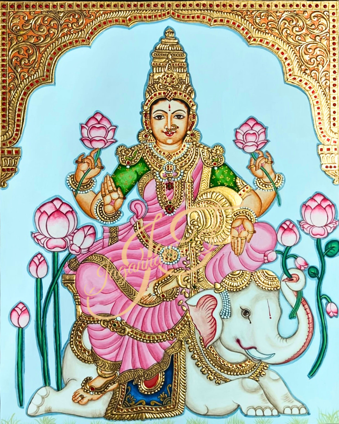 Gajalakshmi | 22 Karat Gold Work | Unframed | Mysore Painting