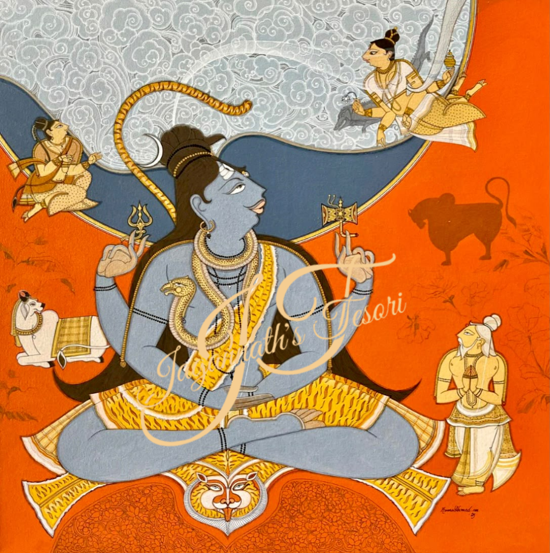 Gangadhara — Shiva, the Bearer of Ganga | Acrylic on Canvas | Basohli Miniature Paintings