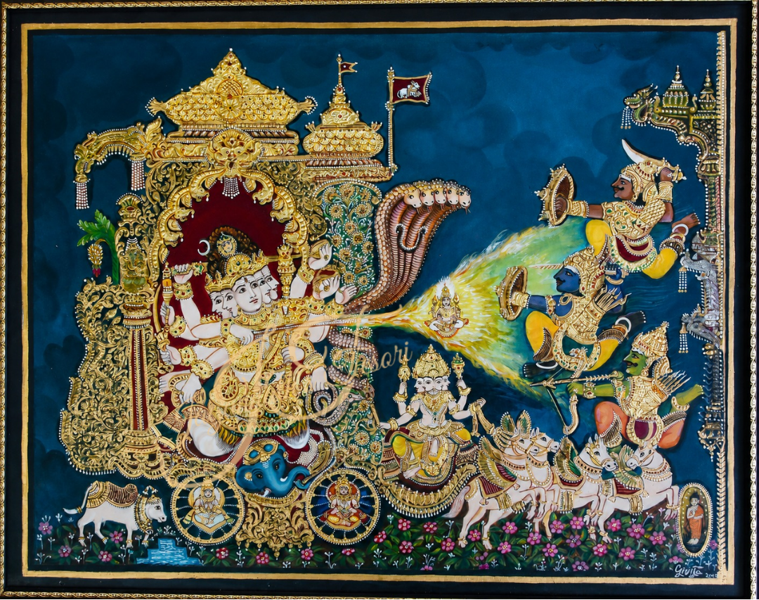 Tripurantaka Shiva | 22 Karat Gold Work | Unframed | Mysore Painting